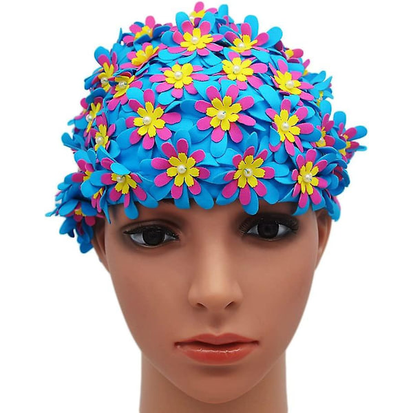 Simmhatt Floral Petal Retro Stil Badmössa för Kvinnor