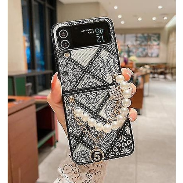 Retro etnisk stil phone case kompatibelt Samsung Galaxy Z Flip 4 med armbandsrem Stötsäkert Z Flip 4 cover D