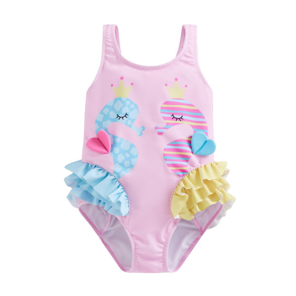 Barn Toddler Baby Girl One Piece Baddräkt Beach Wear Ruffle Seahorse S Pink S/90