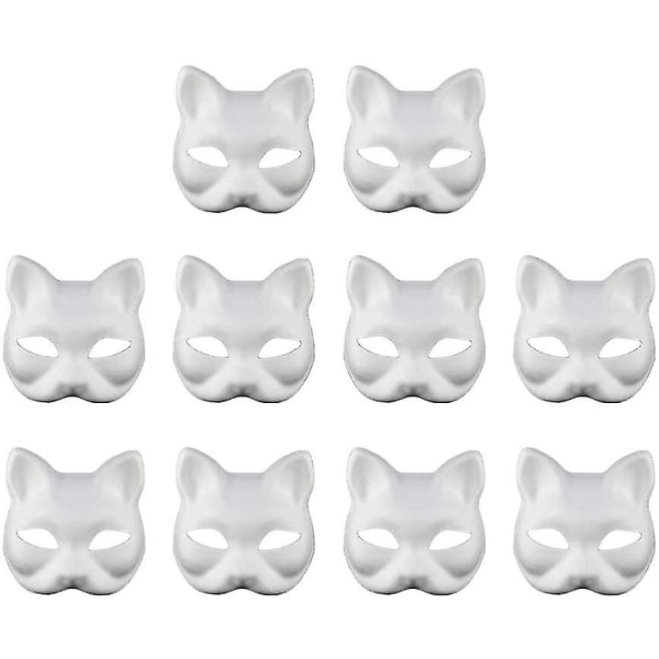 10 kpl White Face Paper Masks Tyhjä naamio koristeluun Tee itse maalaus Naamiais Cosplay Party (kissatyyli)