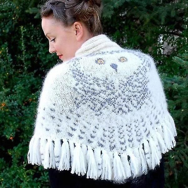 120cm Retro Ugle Sjal, Hedwig Strikke Mønster Tyk Varmt Vinter Sjal, Wrap Tassel Sjal Strikkede Dame Sjal