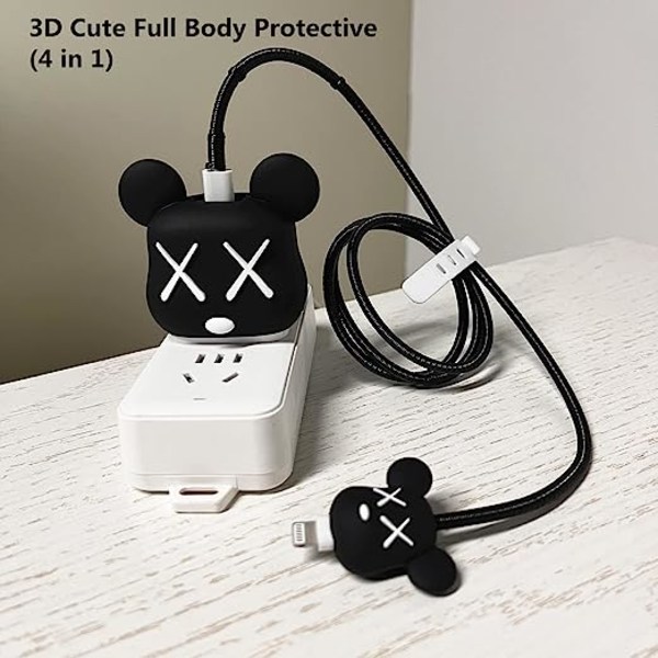 Sød tegneserie hurtig oplader beskytter til Apple 18W 20W iPhone 14 13 12 black violent bear