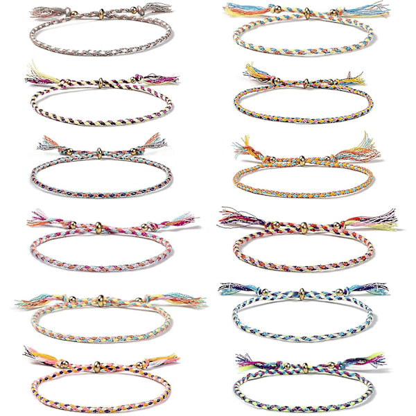 12 st Wrap Friendship Flätad Armband, Färgglada Handgjorda String Wrap Armband, Justerbar