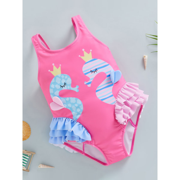 Barn Toddler Baby Girl One Piece Baddräkt Beach Wear Ruffle Seahorse S Dark Pink 2XL/130
