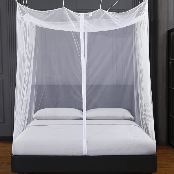Myggenet til sengehimmel med lynlås, Baldakin gardiner Twin, Twin XL seng, Myggenet til gårdhave, Camping, Bugs Net til camping, Hvid