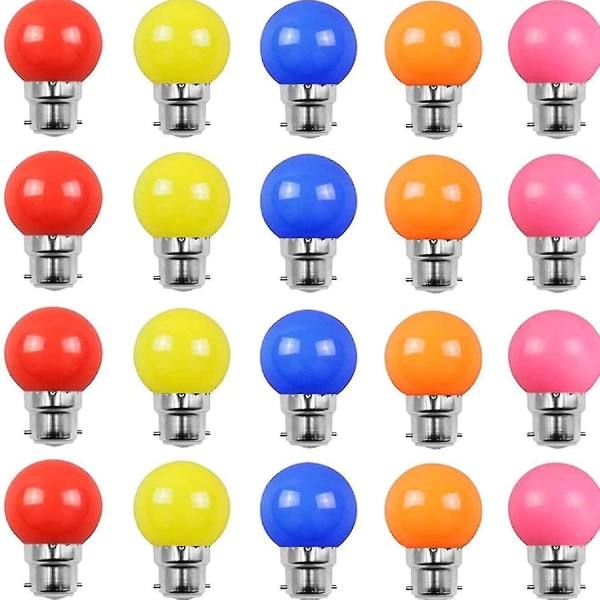 20pack Colored Bulbs Led 2w E27 G45 Lighting Bulbs,led Coloured Golfball Bulb, Mixed Colours Red Green Blue Pink Yellow 45mm X 68mm