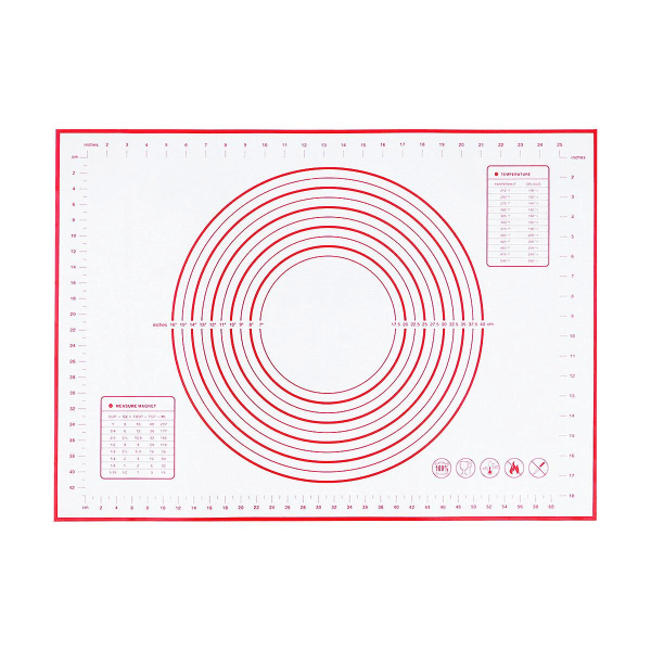 Ekstra stor tykk silikonbakematte med mål, sklisikker kjevlematte - 50x70cm (rød, tilfeldig mønster)