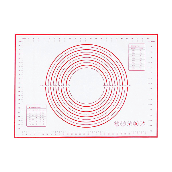 Konditormatte Ekstra stor tykk silikonbakematte med mål Non Stick Non Pastry Rullematte - 50x70cm (rød, tilfeldig mønster)