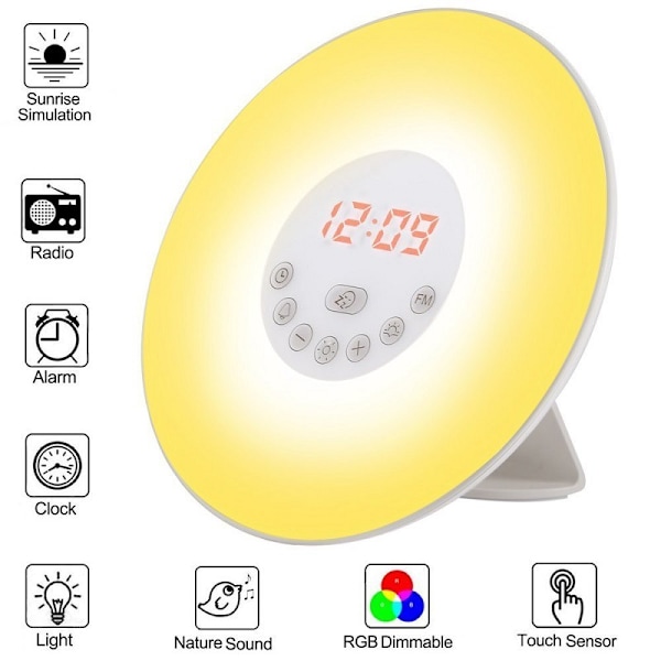 Philips Wake-up Light - Våkne mer uthvilt, mindre stresset - Simulert soloppgang - 2 naturlige oppvåkningslyder - Med 10 lysintensiteter - FM-radio - Leselys - Snooze-funksjon - HF3505/01