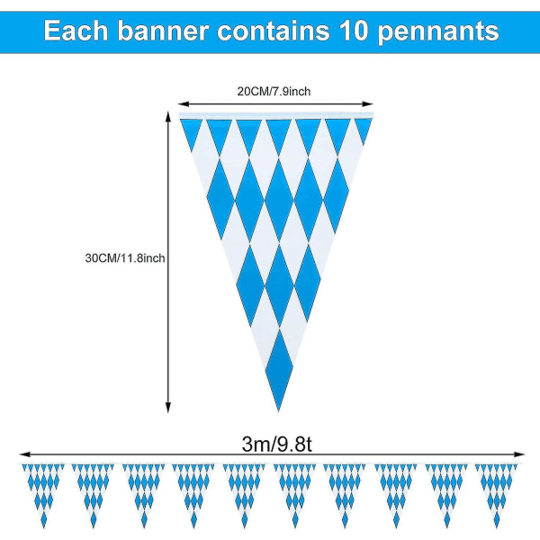 5 Pakke Oktoberfest Fest Dekorationer Oktoberfest Bayersk Vimpel Banner Flag Bayersk Flag Dekorationer 9,8ft Blå Hvid Flag Vimpler Til Tysk Oktob