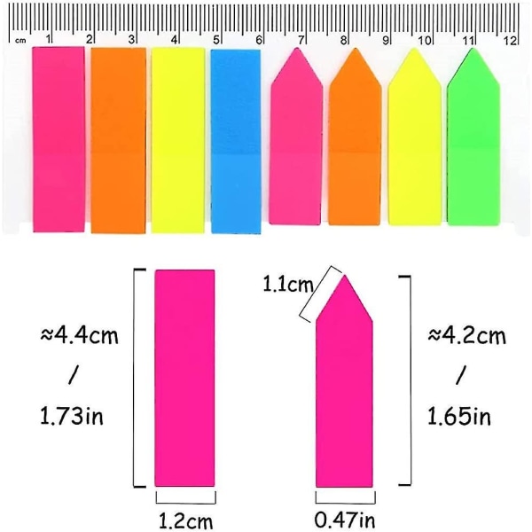 800 ark sticky notes, 5 pakke repositionerbare sticky bogmærke-etiketter med lineal