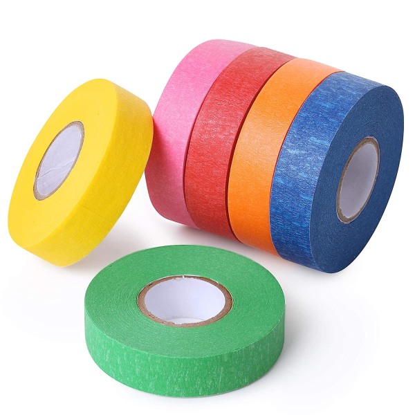 Farget tape for håndverk, 6 ruller regnbuefarge maskeringstape for dekor