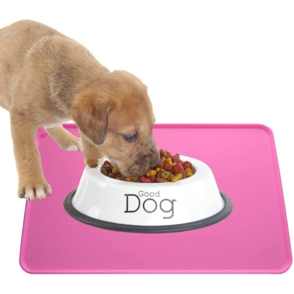 Hundeskålsmåtte, skridsikker foderskålmåtte med poter ideel til at beskytte gulvet mod spild, pink, 47 x 30 cm pink