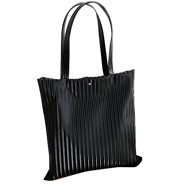 Fashion Damväska för Kvinnor PU Läder Lätt Axelväska Plisserad Tote Bag Black