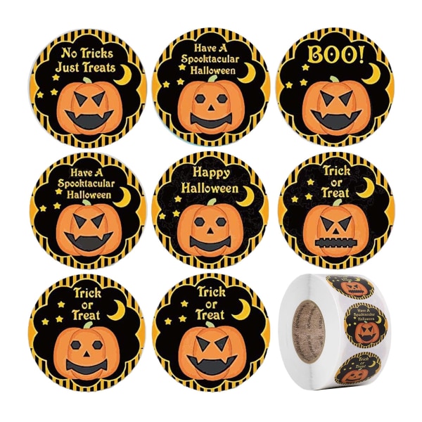 Halloween Stickers for Kids, 1 Inch 500 Pack Round Halloween Pumpkin Stickers Roll for Halloween Party