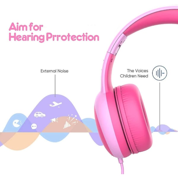 Kablede hodetelefoner for barn, sammenleggbare hodetelefoner for barn med dekorative ører, justerbare lette hodetelefoner for gutter og jenter Rosa