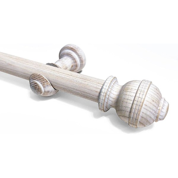 33 mm Ribbed Ball Fast längd Trä Gardiner Stänger Premium Kvalitet Antik Vit Fäste