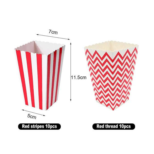 Popcornbokser, 20-paknings popcornposer Kartong godteribeholder, rød hvit stripet bølgepapp Filmstil popcorn