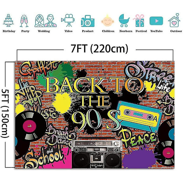 Takaisin 90-luvulle -teemajuhlan taustat Hip Hop Graffiti Retro -seinäkoriste Banner Radio Cd Muotivalokuvaus Tausta 90-luvun väri Graffiti Juhlan koriste