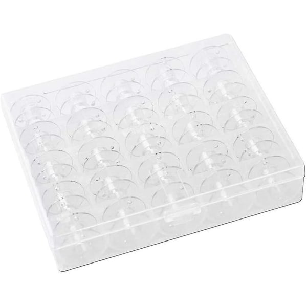 50 stk symaskin spoler, (20,4 x 11,4 mm) plastspoler med oppbevaringsboks (transparent), for Singer, Janome, Brother, Elna spoler - 2 bokser