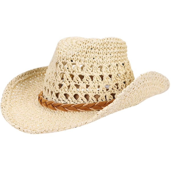 Olki Cowboy-hattu Leveälierinen aurinkohattu Cowgirl Summer Panama -hattu Leukahihna Miehet Naiset Sombrero Matkailu Perhehattu (beige) beige