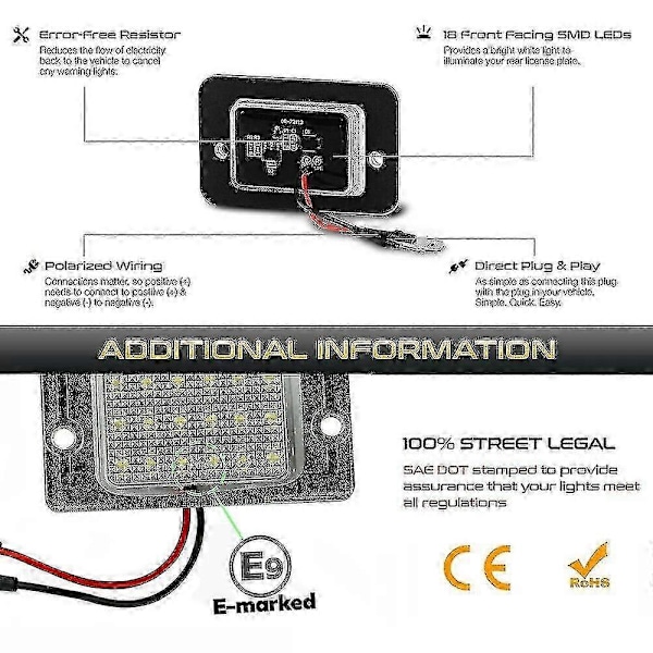 2 stk. til Land Rover Discovery 1 1994-1999 Discovery 2 1999-2004 Høj Lysstyrke LED Nummerpladelys Nummerpladelampe