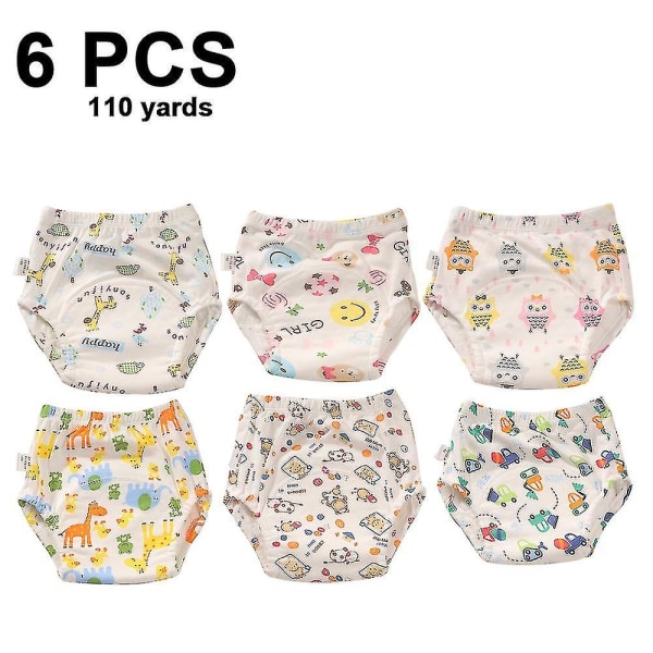 Unisex bomull gjenbrukbart pottetreningsundertøy Pustende tissetreningsunderbukser til småbarn 6-pakning style 5 100