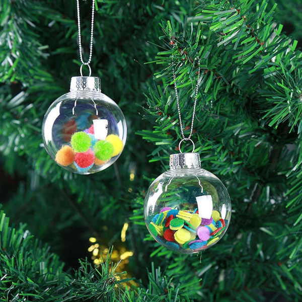 15 stk Runde klare julekuler Fyllbare gjør-det-selv juletreballer laget av plast juleball-haoyi