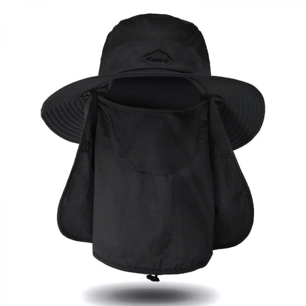 Wekity Fiskehat Solbeskyttelseshat - Premium Upf 50+ Foldbart Flap Cover Boonie Hat Til Mænd Kvinder Sort