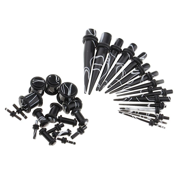 32 stk. øreudvidelsessæt, akryl taper plug 14g-0g ekspander, sort