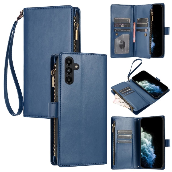 Kompatibel med Samsung Galaxy A24 4g Case Premium Dragkedja Large Space Flip Pu Cover Blue