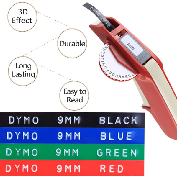 3D-prægetape 9mm hvid/sort - Pakke med 10 - Kompatibel med DYMO 12965/12966 - Vandresistent Style-3