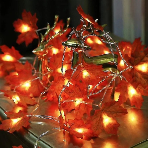 2m 10 LED høstløvblad girlander LED-lysslynge for juledekorasjon Thanksgiving-fest DIY Halloween-dekor