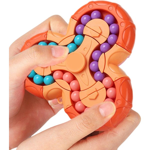 Six-sided Rotating Finger Rubik's Cube-Six-sided Decompression Finger Rotating Toy-Puzzle Decompression Puzzle Games Sensory Toys (Orange)