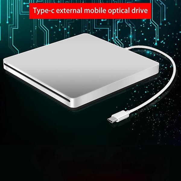 USB Extern CD/DVD-enhet Typ C Bärbar Enhetsfri CD-spelare för Laptop PC Windows, silver
