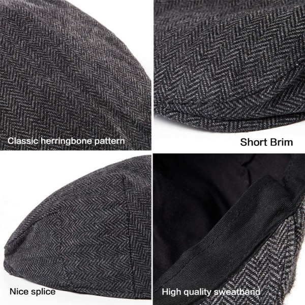 Herre Newsboy Cap - Klassisk uldblanding Tweed Flat Cap Cabbie Hat Mænd