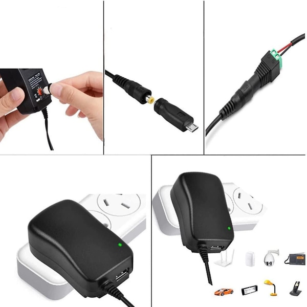 Casle Eu-kontakt, 30 W, universell AC-adapter, 3 V, 4,5 V, 5 V, 6 V, 7,5 V, 9 V, 12 V, AC DC, lader med 5 V, 2,1 USB-port