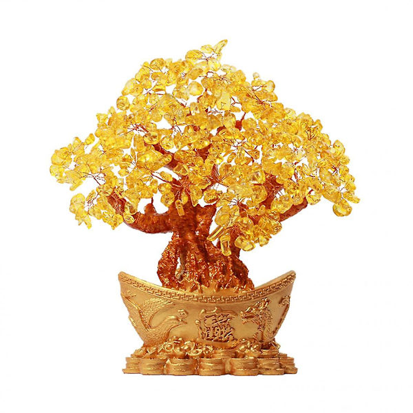 Feng Shui Citrine Krystal Held & Lykke Træ Penge Hjem Dekoration Lille