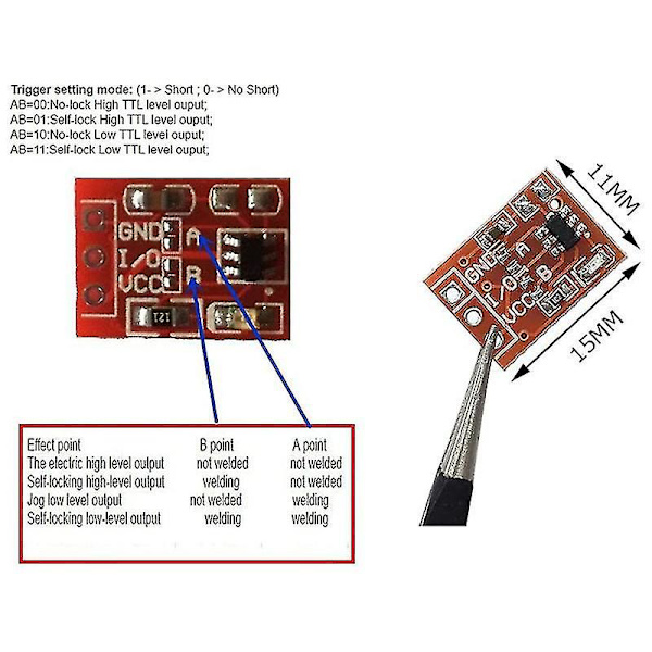 100 st Ttp223 Touch Key Switch-modul Tryckknapp -låsning/ingen-låsning Kapacitiva omkopplare Singl