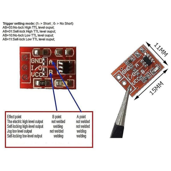 100 stk. Ttp223 Touch Key Switch Modul Touching Button - Låsning/Ingen Låsning Kapacitive Kontakter Singl