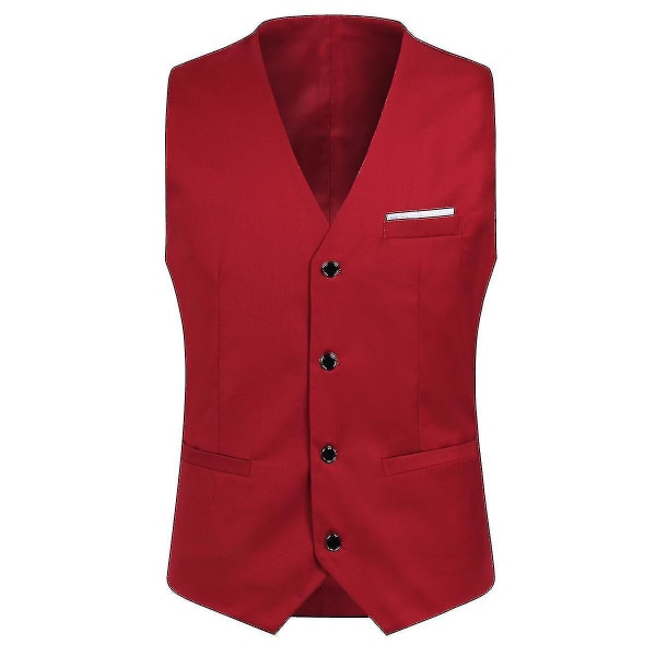 Herrkostym Business Casual 3-delar Kostym Blazer Byxor Väst 9 Färger Z Red XS