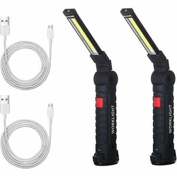 2 x Arbeidslampe Cob Led Walker Oppladbar verkstedlampe Cob Lommelykt Arbeidslampe Led Walkman med magnetisk sokkellampe D