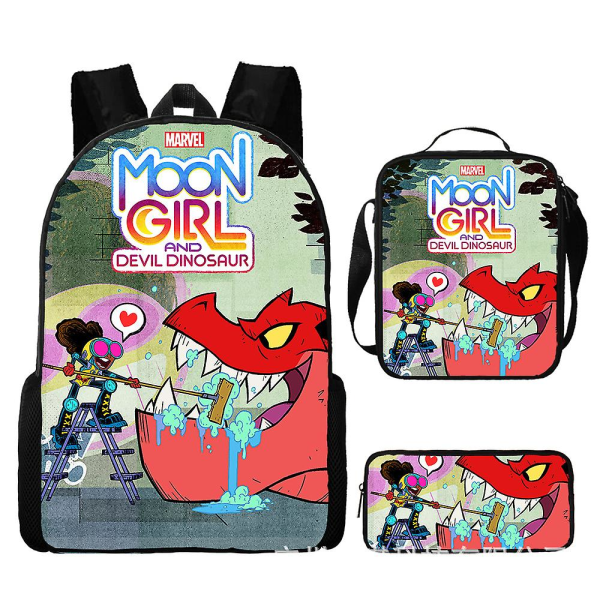 Moon Girl ja Devil Dinosaur -lasten reppu 3 kpl/setti Kuviollinen Marvel-kynäkotelo Olkalaukku Tyttöjen koululaukku Lahja 16 Meal packs