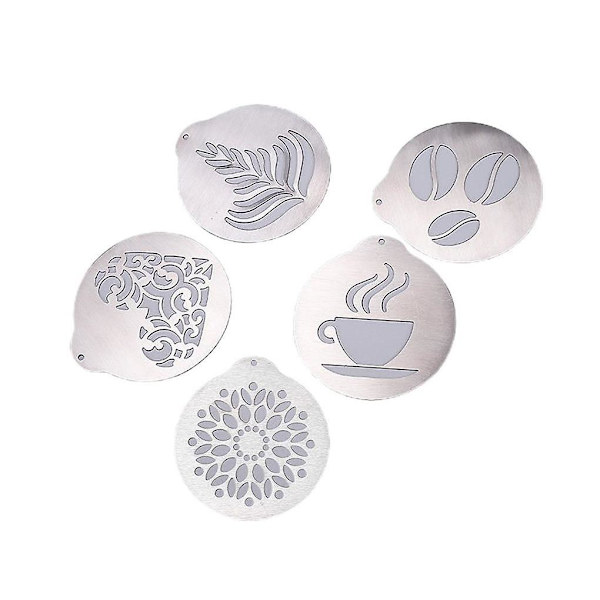 5 st rostfria kaffemallar skummjölk Latte Art Stencils för