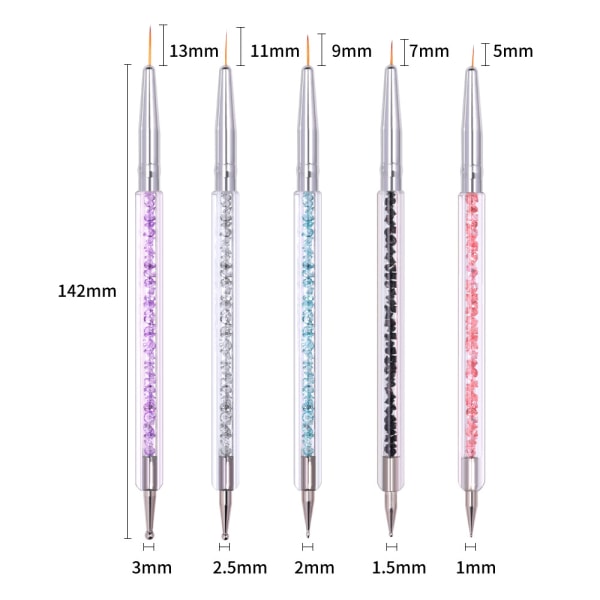 5 stykker Nail Art Liner-børster, UV-gelmaling Nail Design Penselpenn, Nail Dot