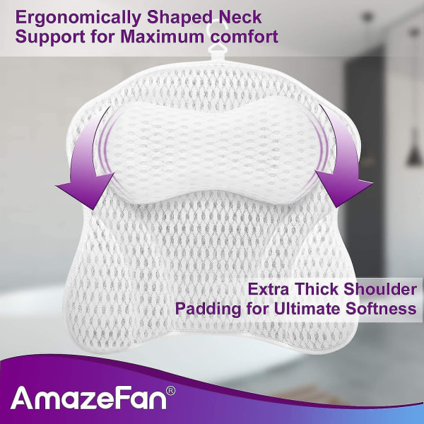 Luksus badepude, ergonomisk badekar spa pude med 4d Air Mesh teknologi og 6 sugekopper, hjælper med at støtte hoved, ryg, skulder og nakke, passer til alle