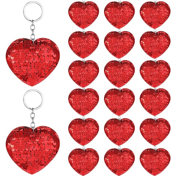 20 stk. Valentinsdag Flip Sequin Nøglering Hjerte Nøglering Nøgle Chai