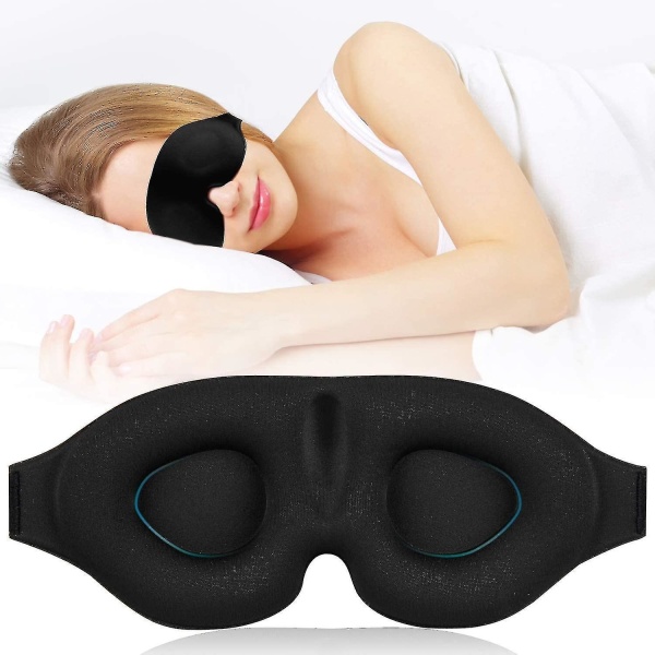 3d sovemaske for mænd og kvinder med innovativt skjult næsevingemønster, justerbar i sort gummi