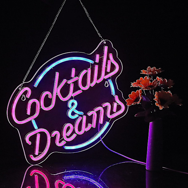 Cocktails And Dreams Neonljusskylt för väggdekoration Neonljusskyltar med dimmer LED Neonljusskyltar Sovrum Ölbar Neonljusskylt Hotellfest Klubb Kontor