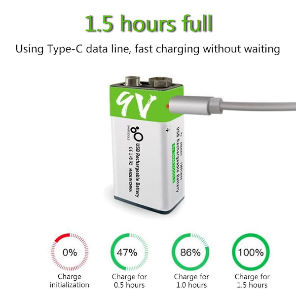9v Li-ion Genopladeligt Batteri 650mah Type-c Usb Lithium Li Ion 9v Batterier